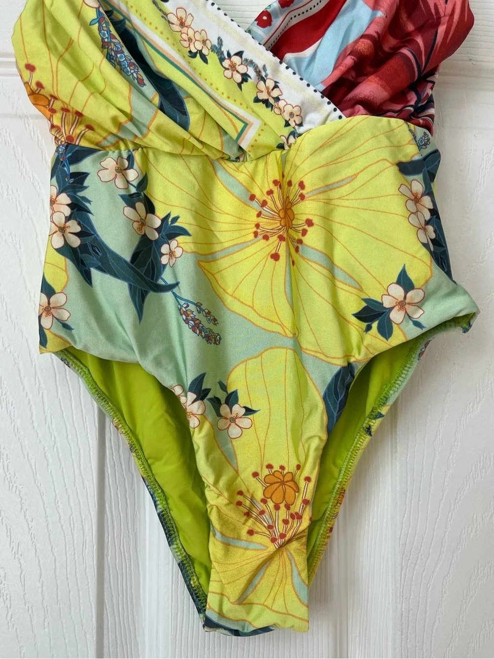 Farm Rio Yellow Floral Wrap V-Neck One Piece Swimsuit XS